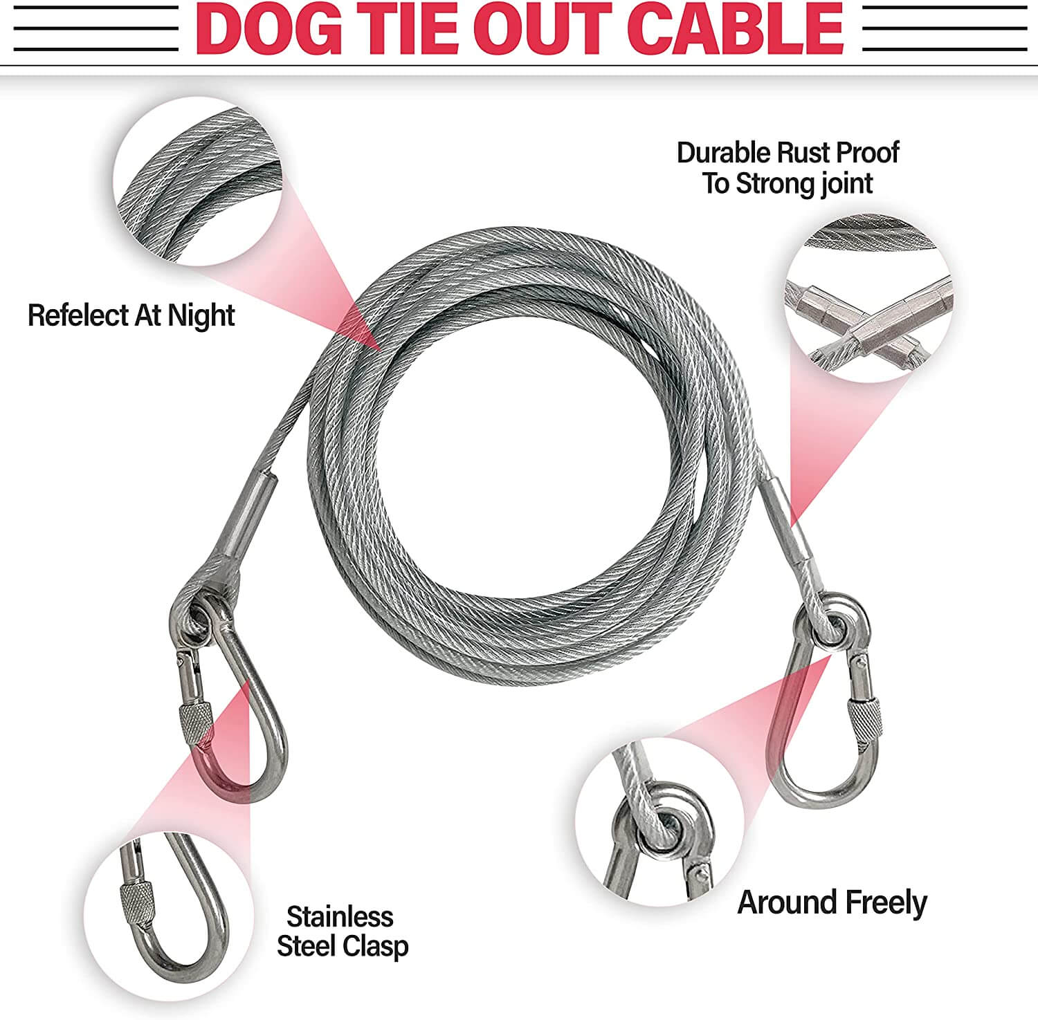 DogStuff Dog Tie Out Cable | 25-Feet Dog Leash for Yard