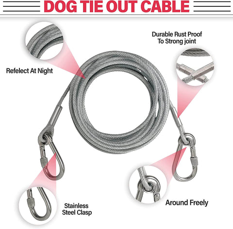 DogStuff Dog Tie Out Cable | 25-Feet Dog Leash for Yard