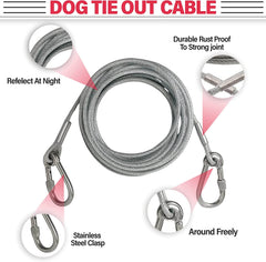 DogStuff Dog Tie Out Cable | 25-Feet Dog Leash for Yard